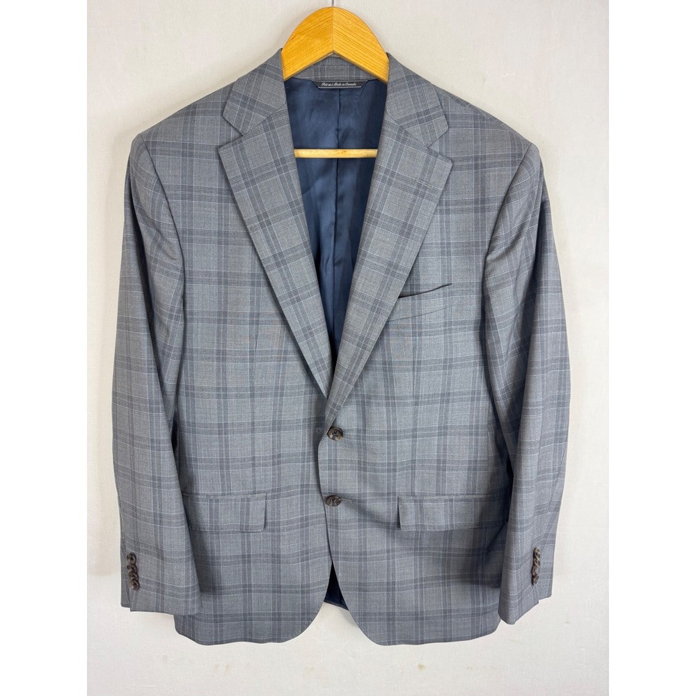 Savile Row Zignone Super 120s Windowpane Wool Plaid Blazer Grey 40S Short